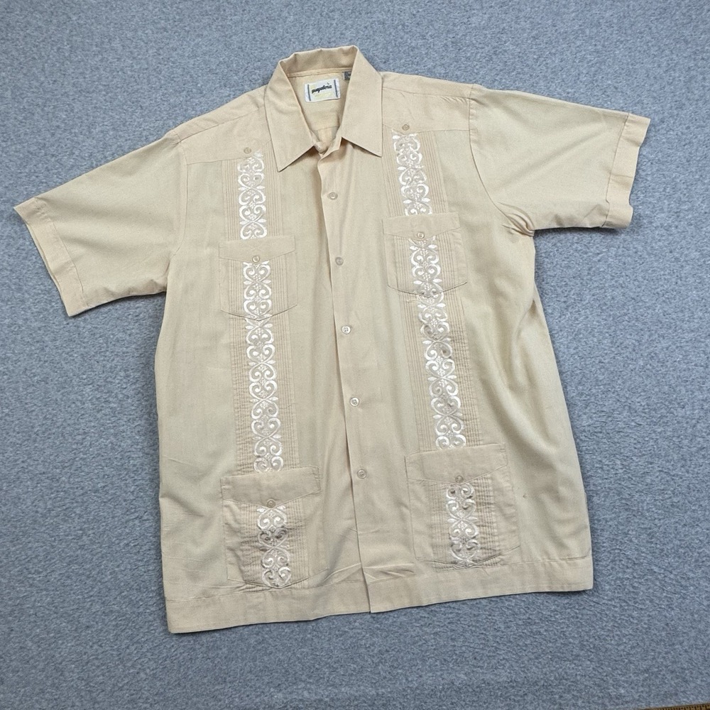 VTG Guayabera‎ Shirt Mens Large Button Up Short Sleeve Embroidered Cuban Cigar